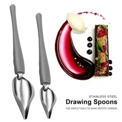 2Pcs Culinary Drawing Spoons Chef Pencil Sauce Painting Spoon Chocolate Cream Sauce Cake Decoration Spoons Kitchen Accessories