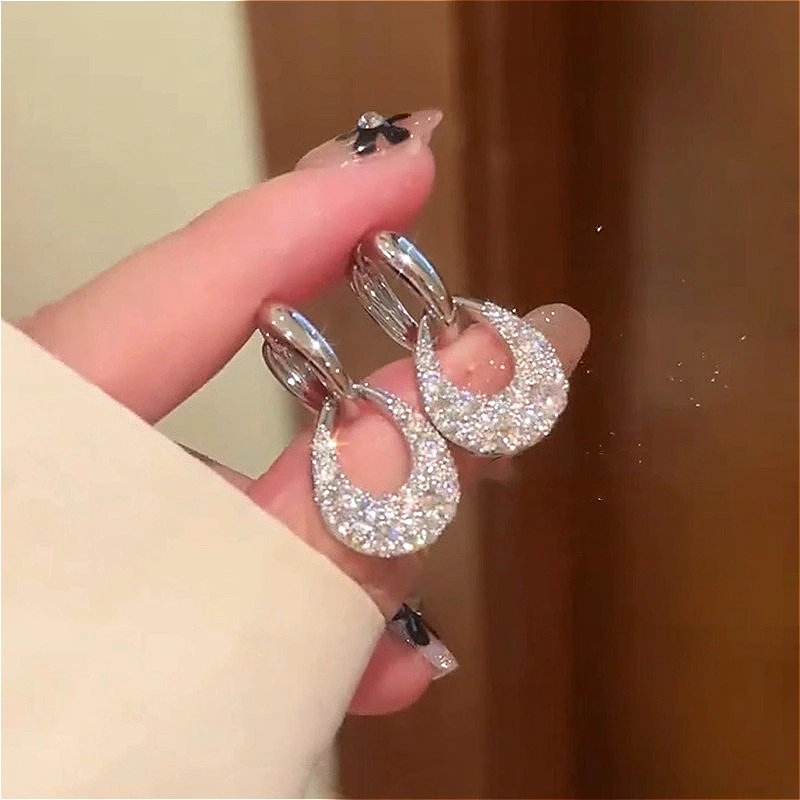 New Trendy Dazzling Zircon Teardrop Hollow Out Dangle Earrings Elegant Upscale Dinner Party Jewelry Birthday Gift for Women Girl