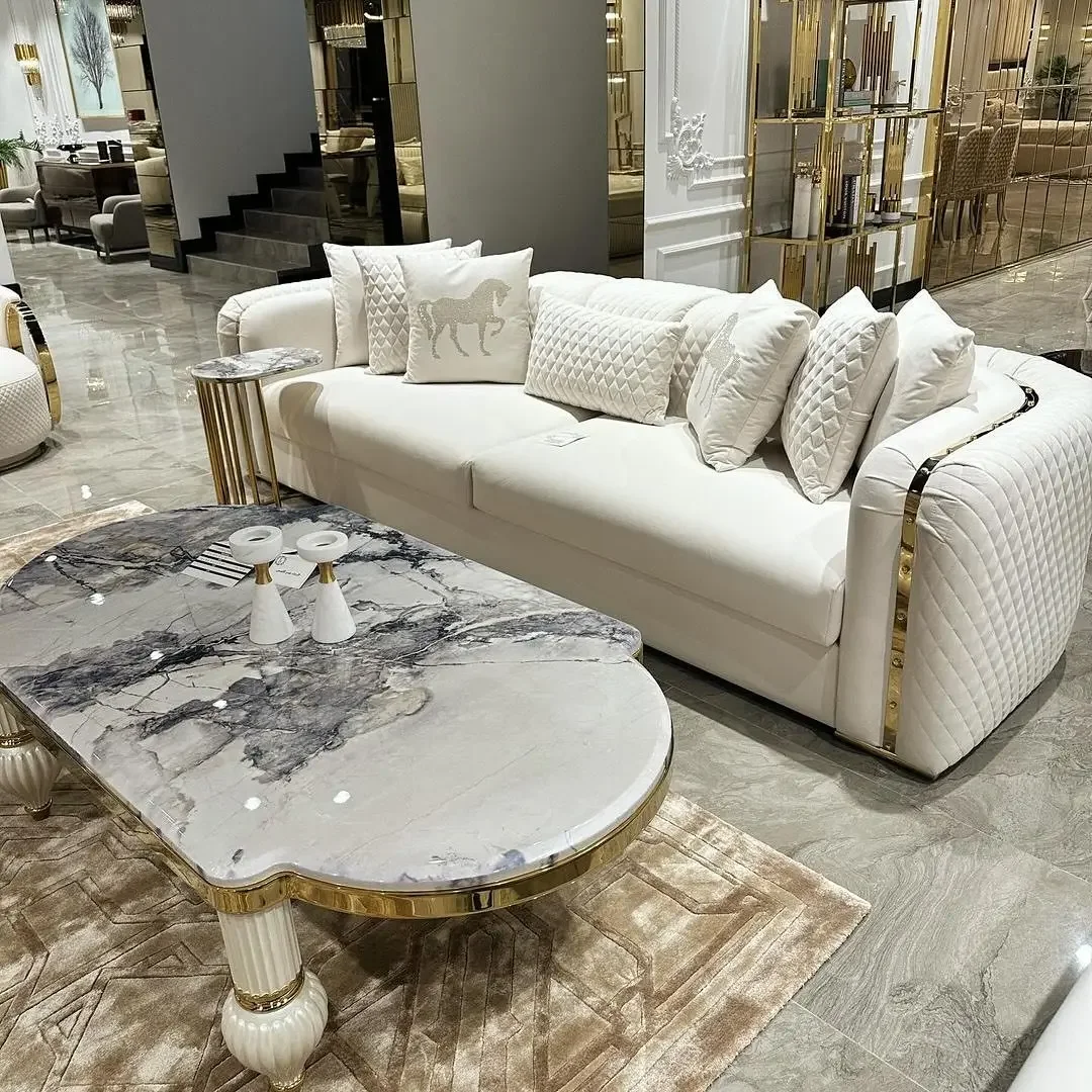 

For Newest Living Room Sofa Set Gold Stainless Steel Lounge Chair Loveseat Velvet Upholster Couch for Home Hotel