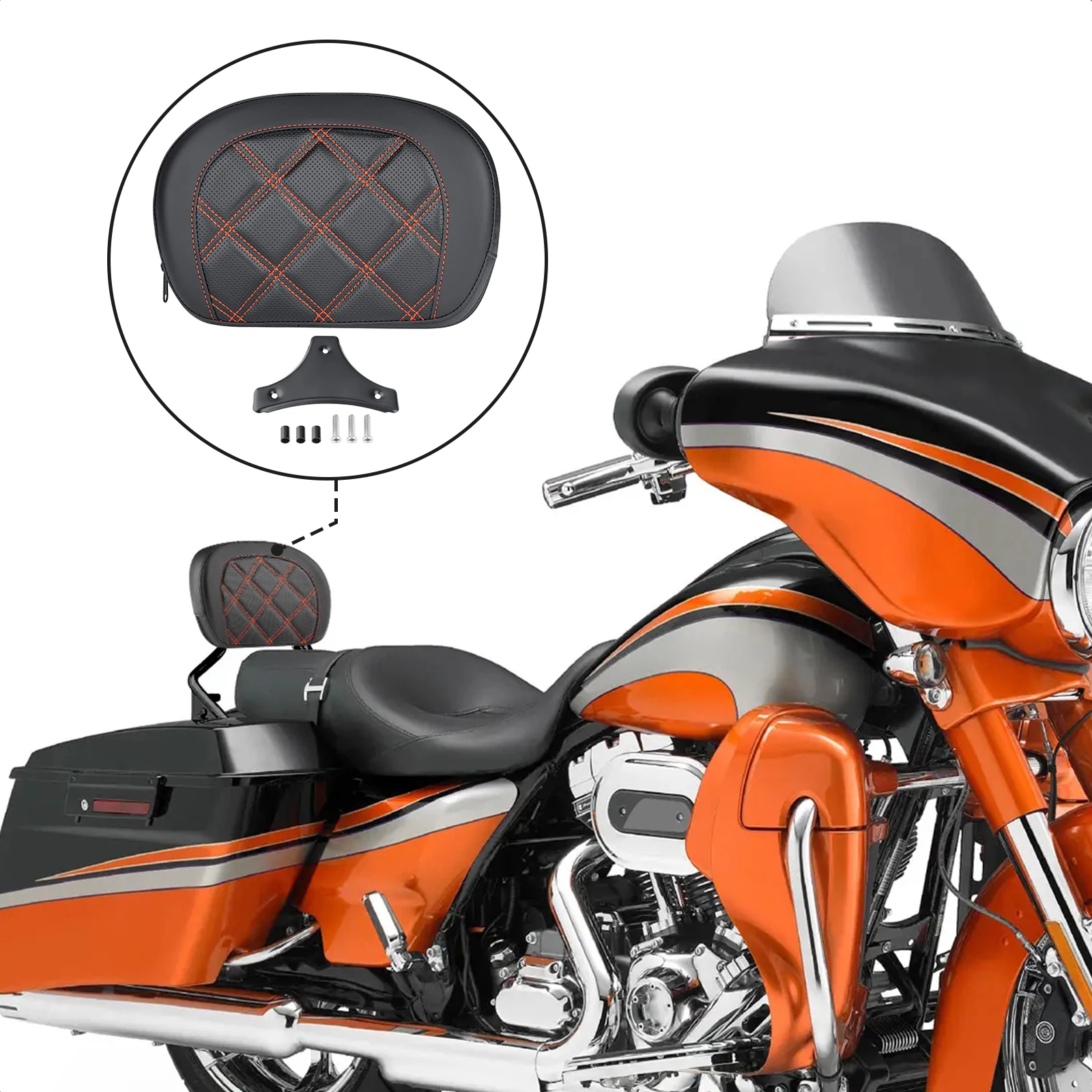 

Черная оранжевая Сетчатая Сумка для спинки мотоцикла подходит для Harley CVO Road King FLHRSE Electra Glide FLHTCSE Street Bob FXBB