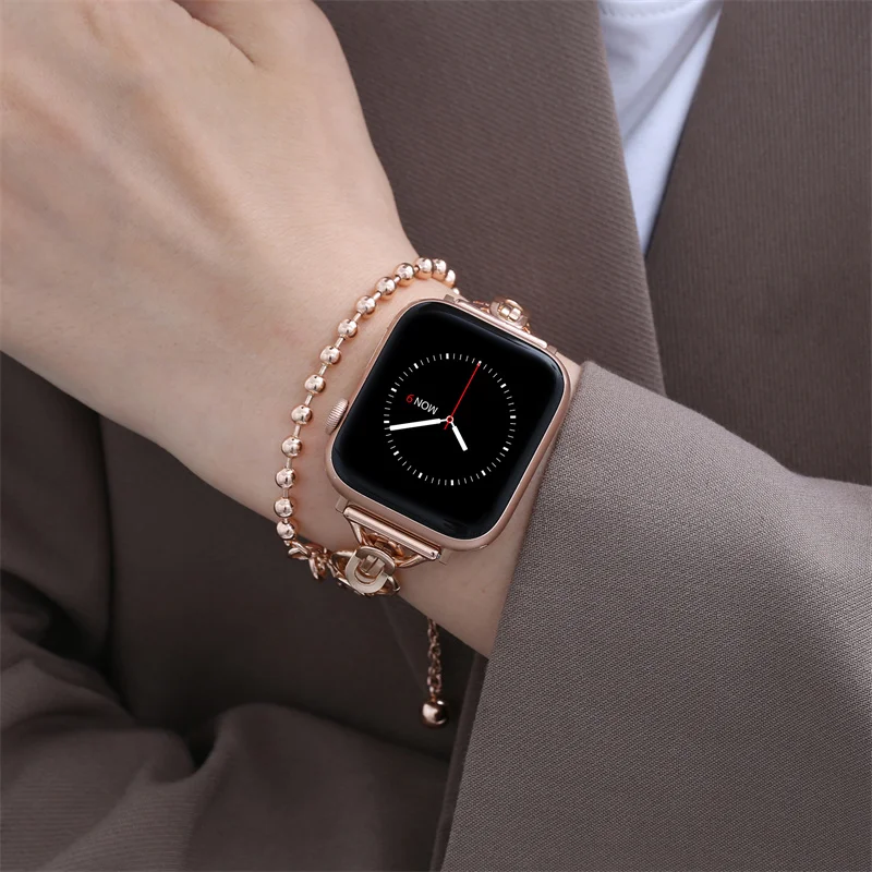 Luxury Steel Link Bracelet Strap For Apple Watch Band 45mm 41mm 44mm 40mm For iWatch Series 7 6 SE 5 4 3 Metal Wrist Watchband