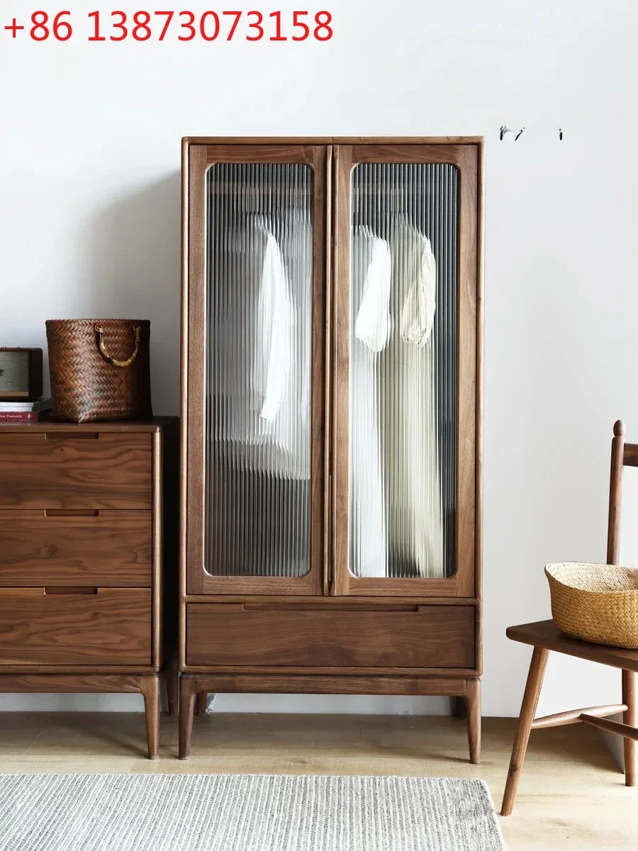 North American Solid Wood Antique Wardrobe Household Glass Door Wardrobe