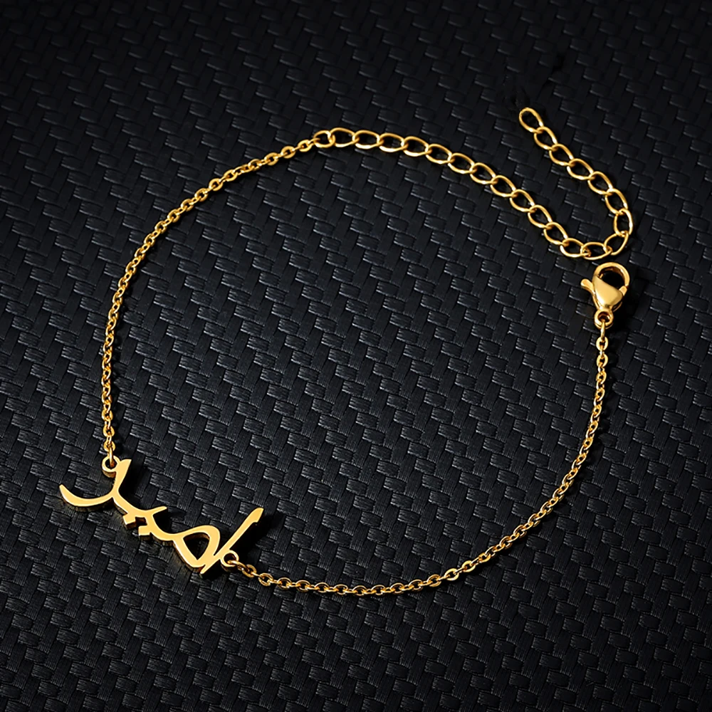 Pulseras personalizadas con letras árabes y nombre para mujeres y hombres, pulsera personalizada de acero inoxidable, cadena para muñeca