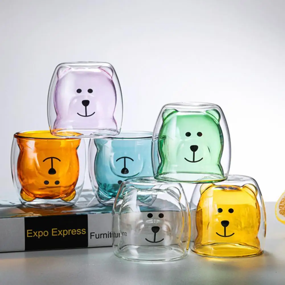 Practical Water Mug  Insulated Transparent Drinking Cup  Cartoon Bear Layer Glass Water Mug