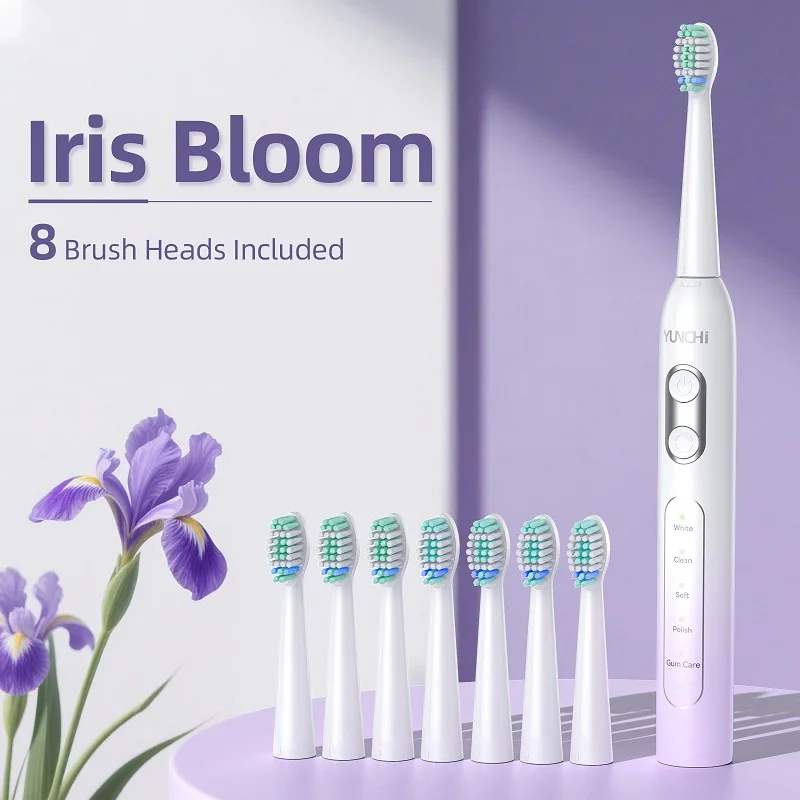

YUNCHI Sonic Electric Toothbrush C2 Adult Toothbrush Rechargeable 2 Minutes Smart Timer 5 Modes with 8 Replacement Brush Heads