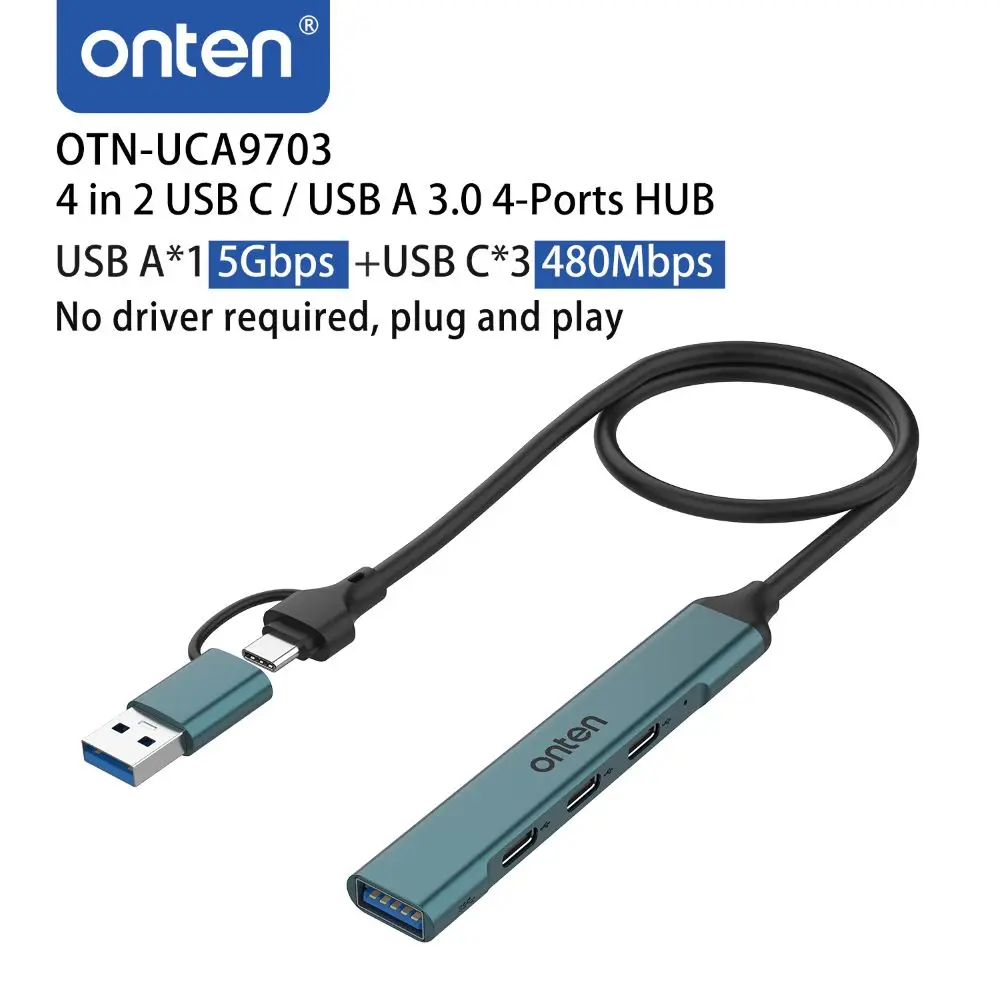 ONTEN USB HUB Type-C USB-B Dual Input 4 Ports Adapter 5Gbps 480Mbps Data Transfer Hub For Windows Linux Android Plug And Play