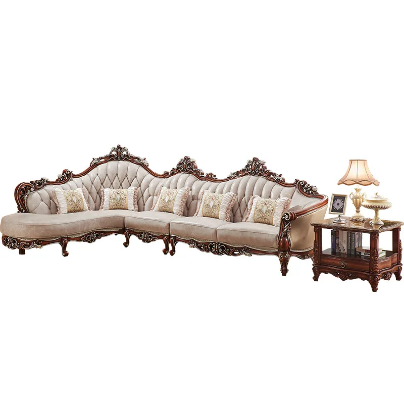 

European leather corner sofa combination American solid wood cowhide