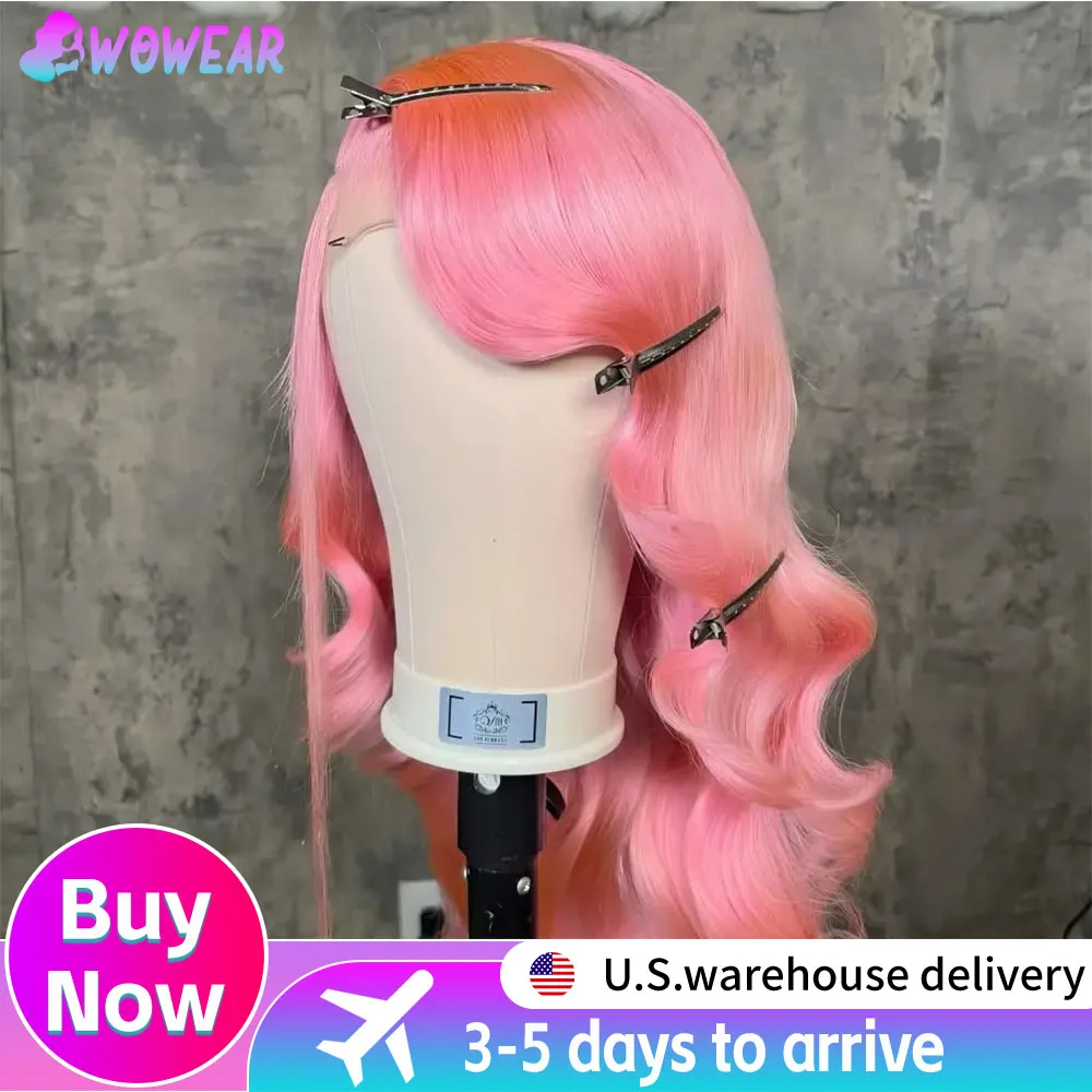 

30-дюймовый объемный волнистый розовый 13x6 Hd Парик из натуральных волос на кружеве Светло-розовый цвет Парики из человеческих волос 13x4 Hd Парики на шнуровке для женщин