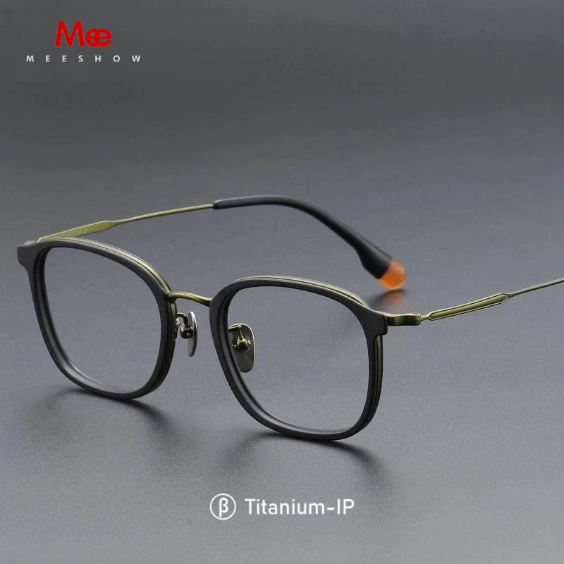 Meeshow Women Retro Fashion Luxury Glasses Pure Titanium Acetate Design Eyewear Prescription Eyeglasses Frame For Men G-808