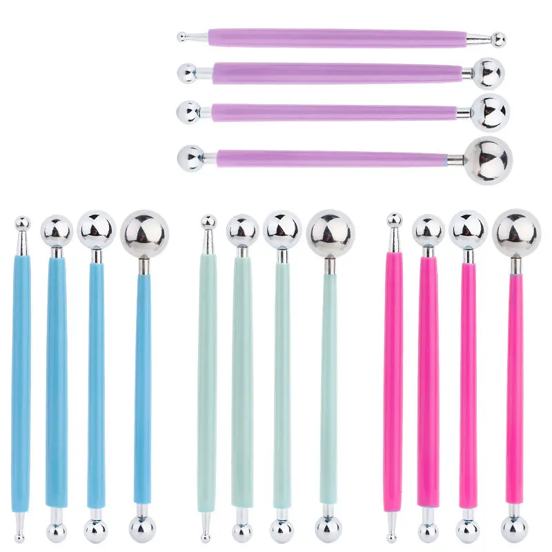 Para padrão de gravação 4 pçs ponto broca vincando caneta com diy bola stylus ferramentas espiral cabeça dupla argila escultura ferramentas