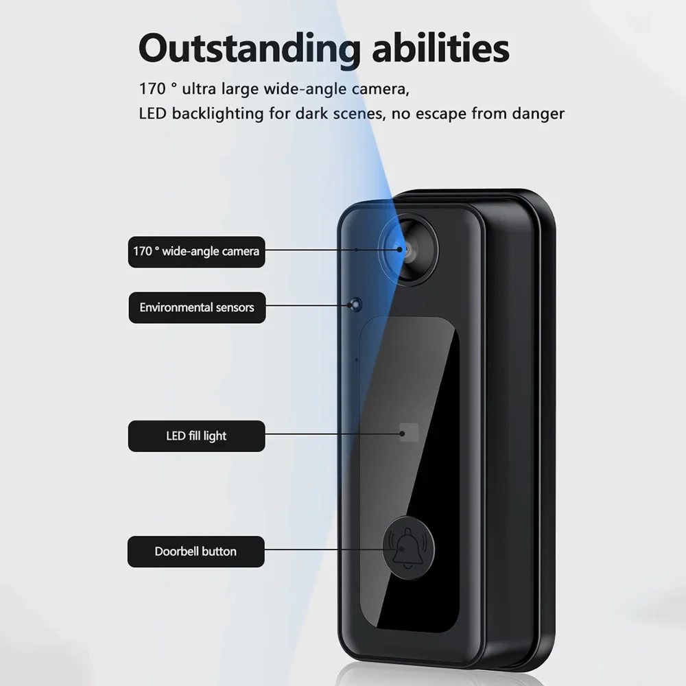 جرس باب انتركوم مرئي لاسلكي ، شاشة IPS ، مراقبة فيديو ربط BT ، اتصال داخلي ذكي في اتجاهين ،