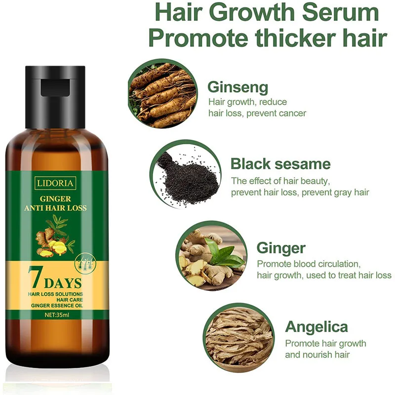 Ginger Hair Growth Essential Oil Natural Anti Hair Loss Products Fast Grow Prevent Baldness Treatment Germinal Liquid Men Women