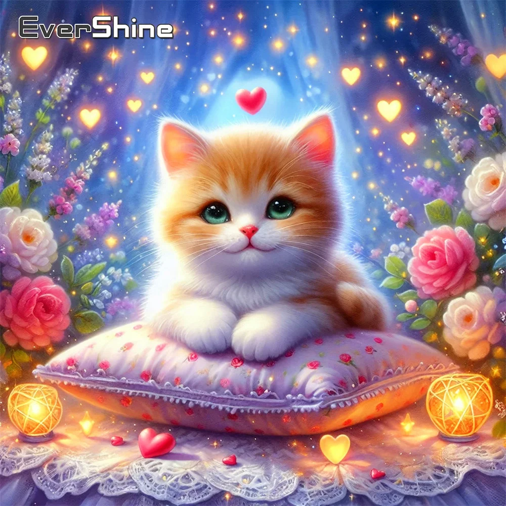 Evershine Diamond Embroidery Cat Picture Rhinestones Paintin