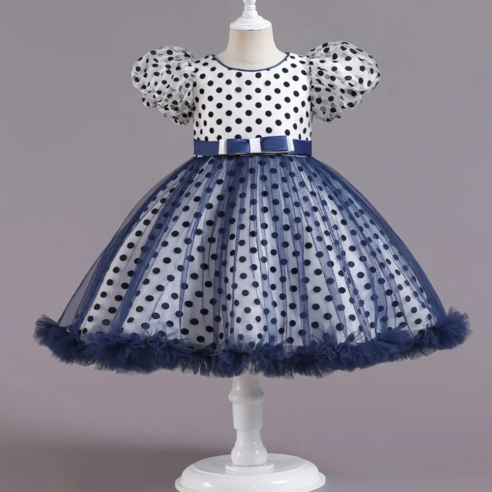 

Dot Print Girls Party Dress Kids Casual Dress Ceremonies Girl Clothes Tulle Puff Ball Gowns 6 8 10 Years