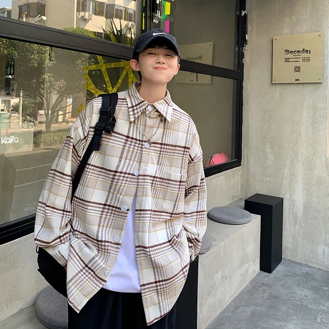 LAPPSTER Y2k Flannel Harajuku Oversized Plaid Shirt 2023 Vintage Korean Fashions Button Up Shirts Long Sleeve Vintage Blouses