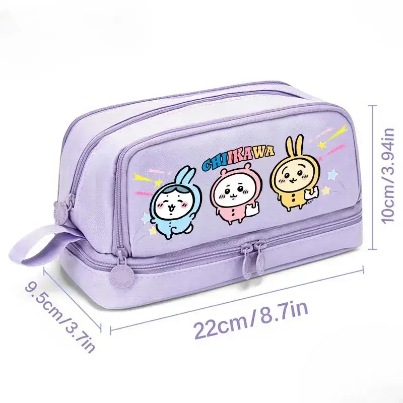 Chiikawa Double-layer Stationery Bag Anime Usagi Hachiware Momonga Learning Tool Bag For Office Desk Storage Bags Box