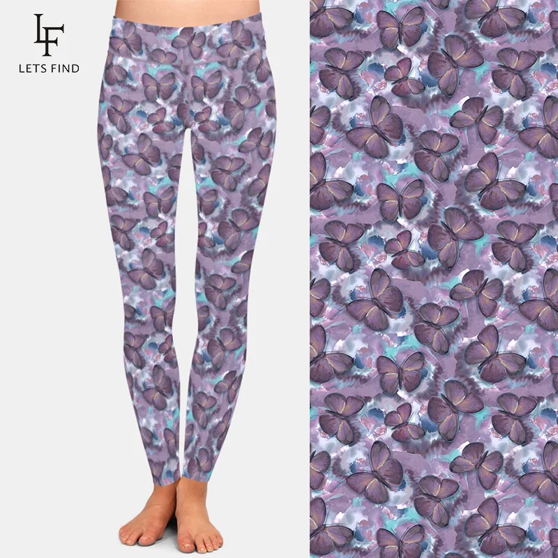 LETSFIND 2020 High Quaility Fashion Beautiful Butterflies Printing  Women Leggings High Waist Fitness Silm Leggings