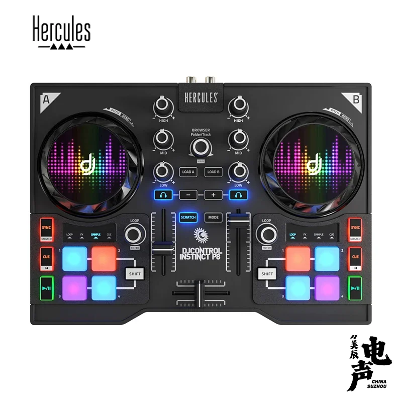 Hercules Hi Cooler P8 Beginner DJ Controller, Portable Mini Driver, Built-in Sound Card