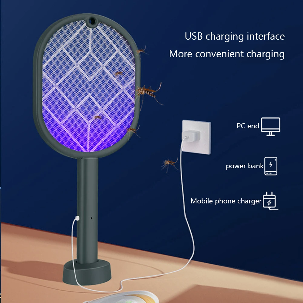 Fly Swatter 2-in-1 Mosquito Racket Insect Killer USB Charging Protective Net Household Supplies for Home Bedroom Living Room