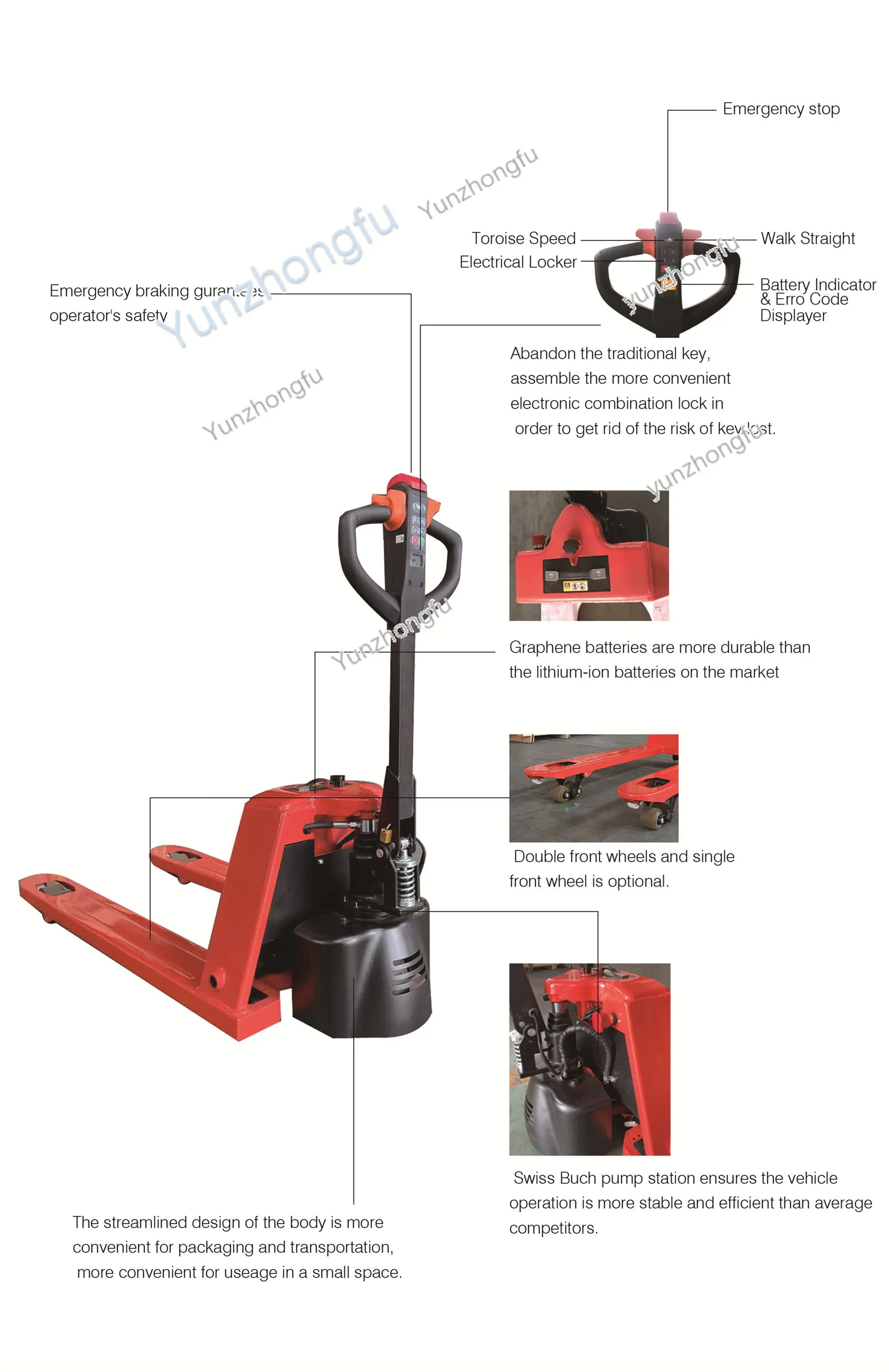 2T 2000kg Lithium Battery Electric Pallet Truck Electric Pallet Jack with Electronic Lock