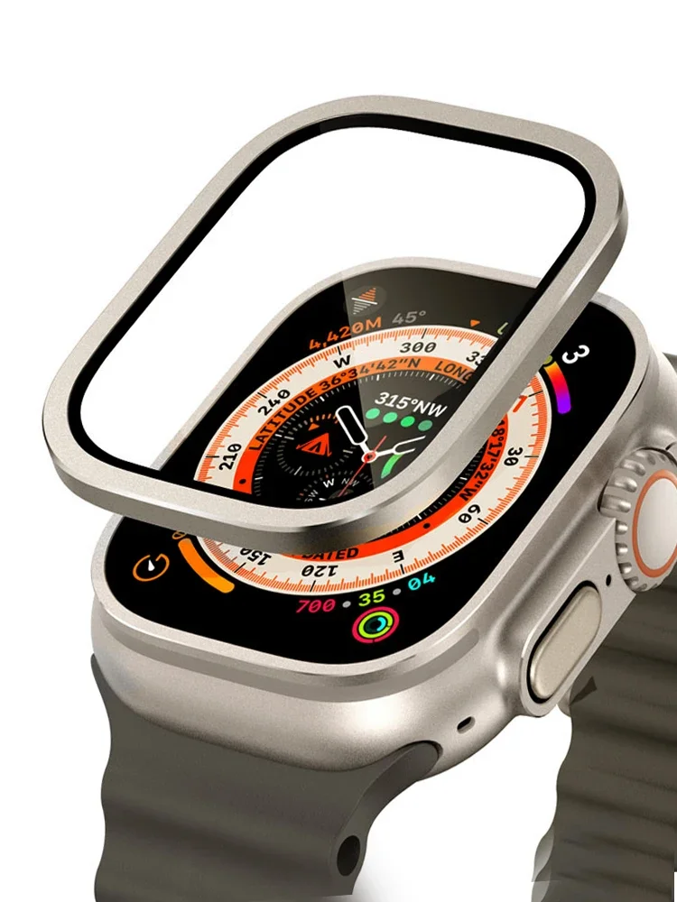 2025 Titanium Metal Frame for Apple Watch Ultra 2 49mm Accessorie Tempered Glass Anti-Scratch film Ultra 3 49mm Screen Protector