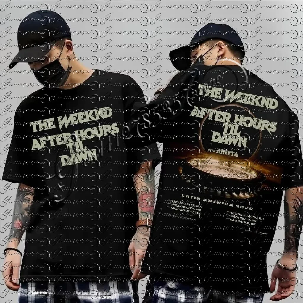2026 New Extra-large T-shirt with Round Stage Light Pattern and European Tour City List Print FamilyMatching