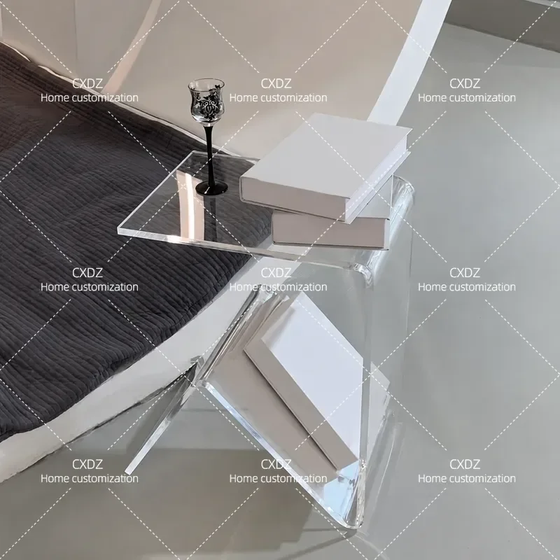 Modern Acrylic Transparent Side Table Small Coffee Table for Living Room Corner Light Luxury Bedside Nightstand for Small