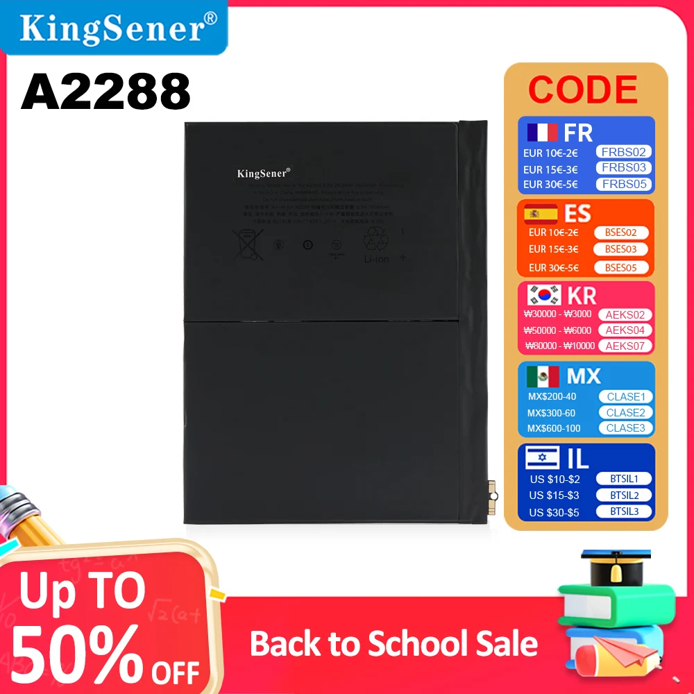 

KingSener A2288 Аккумулятор для планшета Apple iPad Air 4 10,9 дюйма 2020 год A2316 A2324 A2325 A2072 3,8 В 7606 мАч