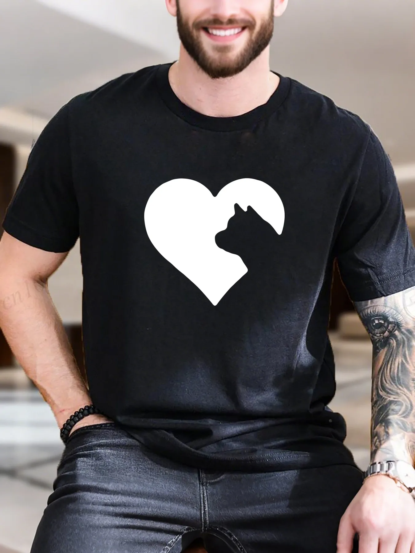 

New Arrival Fashion Men's Printed T-Shirt Skateboard Graphic Cotton Tee Breathable Soft Casual Top Trendy Streetwear Black-White