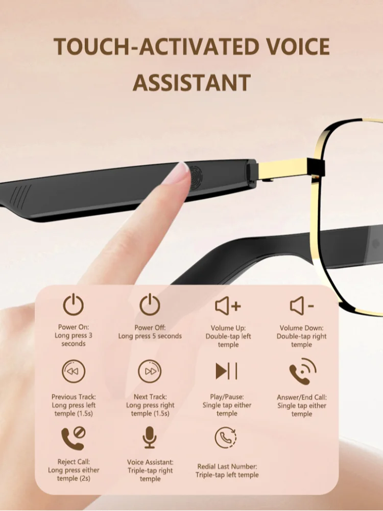 Smart Bluetooth Wearable Wireless Audio Glasses Hands-free Call Music Playback Uv Protection Casual Tech For Sports Office