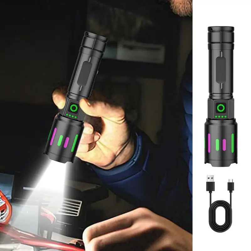 Handheld Flashlights Waterproof Super Bright Flash Light Long Range 656-1640ft Rechargeable And Zoomable Flashlight For Camping