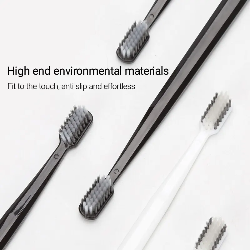 10PC Bamboo Charcoal Brush Silk Soft Bristle Toothbrushes, Black and White MEN\'S AND WOMEN\'S Adult Toothbrushes, Family Set