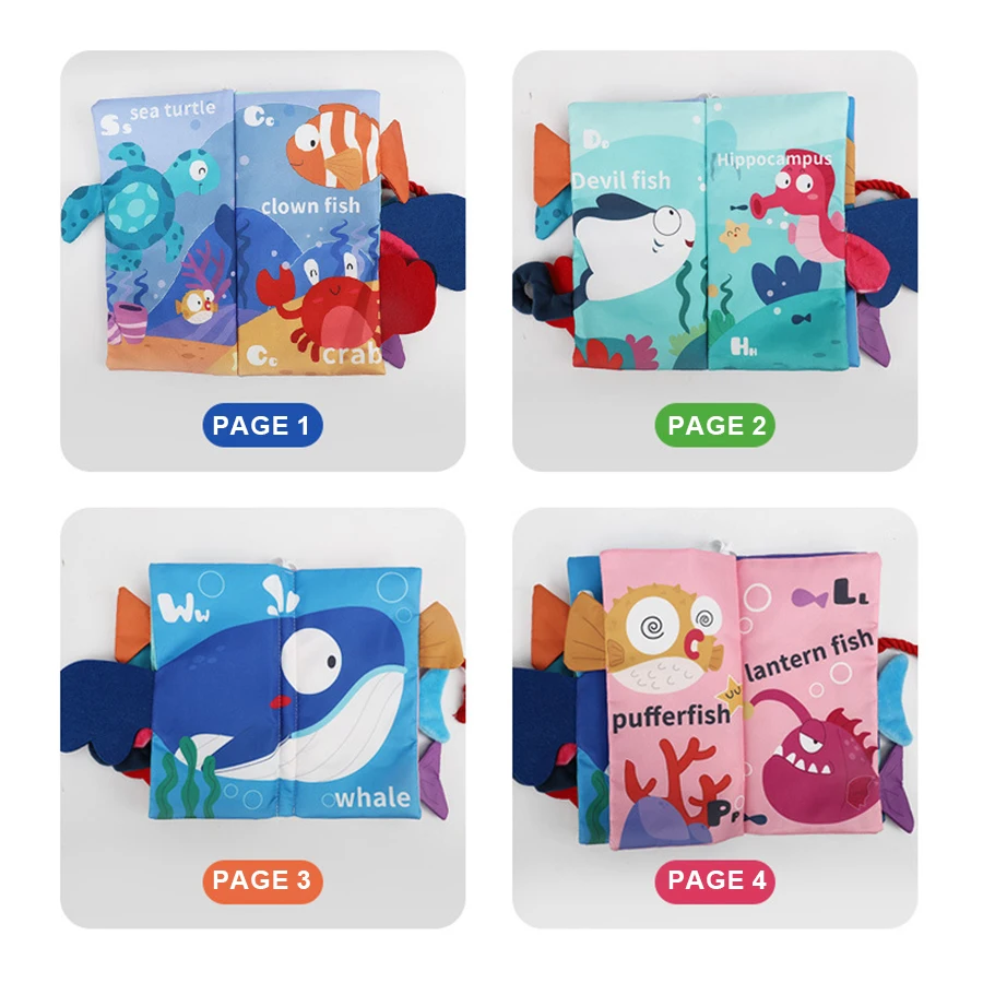 Libro di stoffa 3D per bambini Libro di stoffa morbida giocattolo con coda di animale per l'educazione precoce dei bambini Giocattolo di illuminazione cognitiva Regalo per neonati