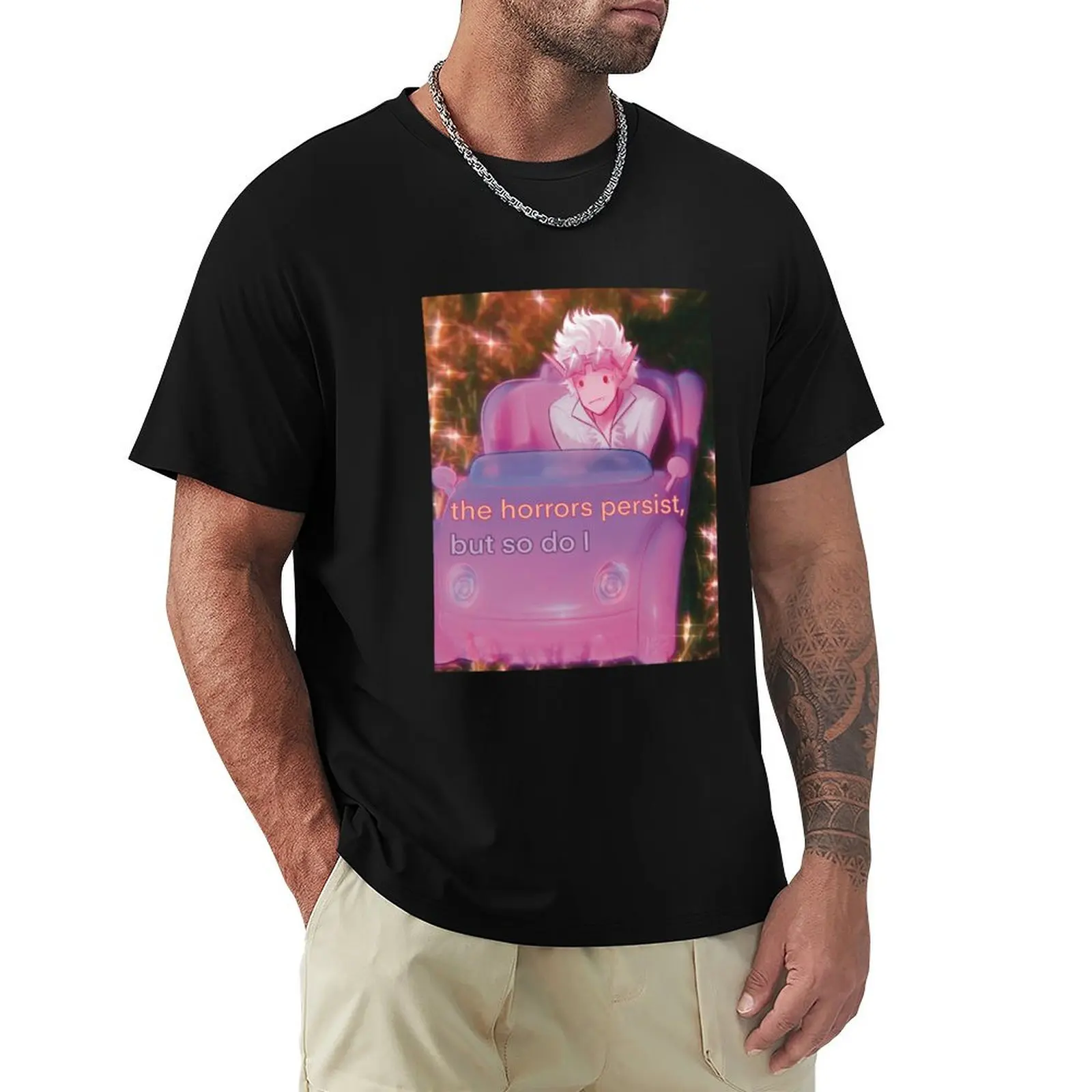 T-shirt à manches courtes décontracté avec imprimé tendance 'Les Horrures Persistent'