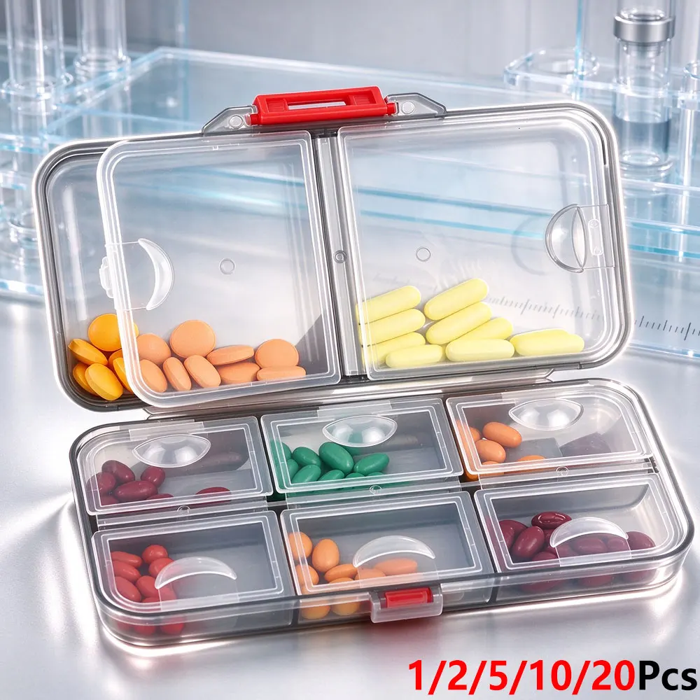 1/2/5/10/20Pcs Mini Portable Medicine Storage Box, Double Layer 8 Grid Pill Organizer, BPA-Free Safe Material, Pill Container