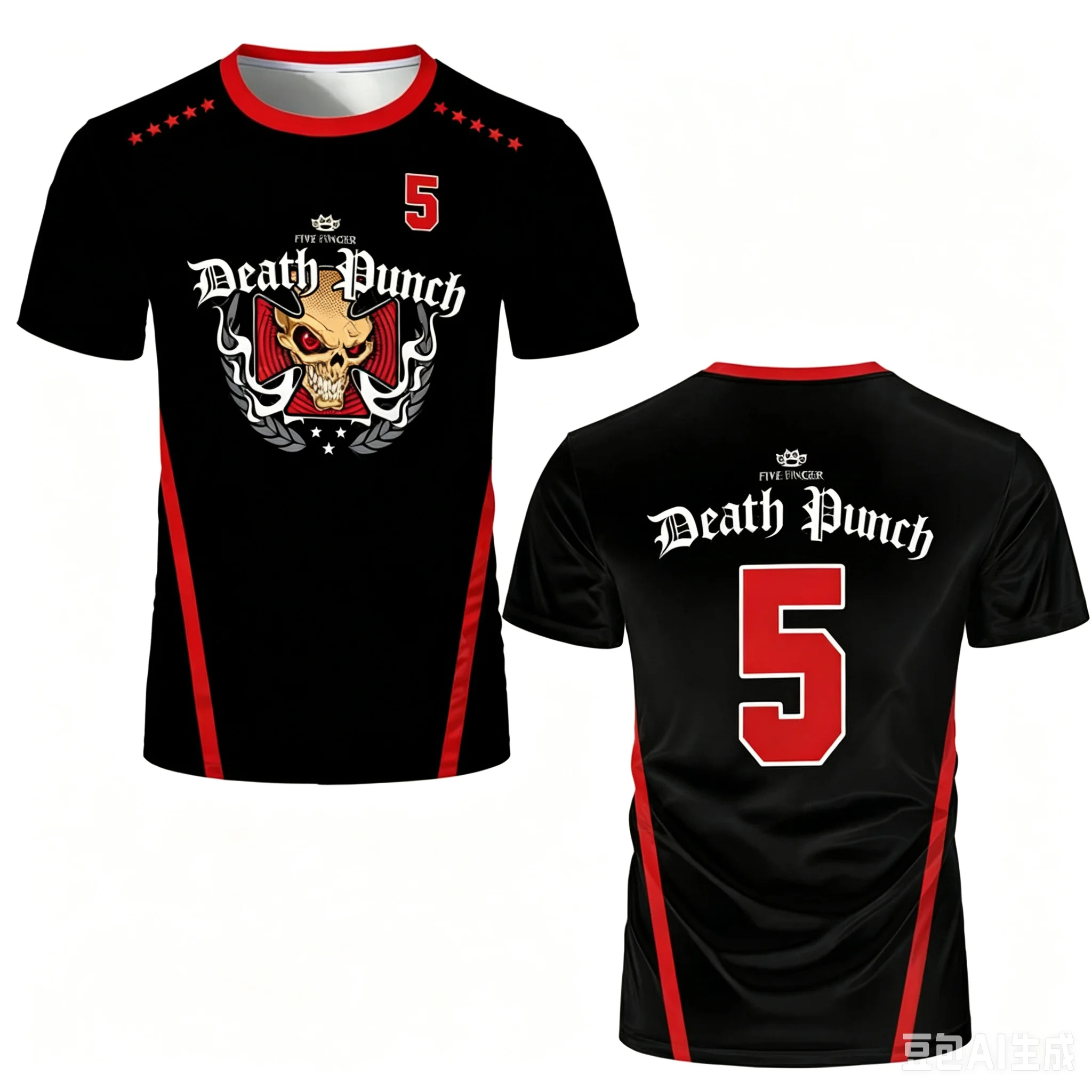 5FDP Five Finger Death Punch Skull T-shirt 3D Printed Casual Short-sleeved Sailor Collar Tee Large Size T Shirt Family Matching