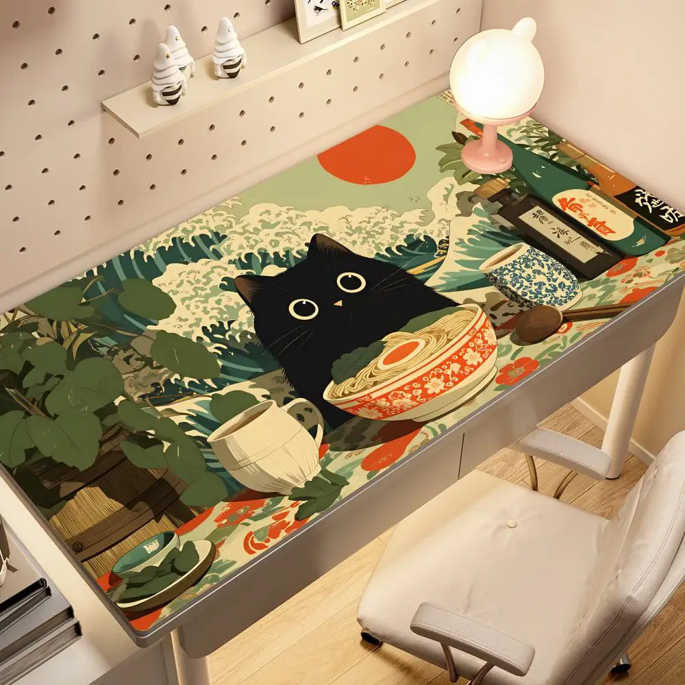 

HYBXAXC Black Cats Ramen Shop 90s Tokyo Pop Art Large Gaming Mouse Pad Stitched Edges Non-Slip Desk Mat for Office Home