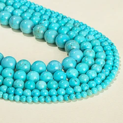 Dyed Color Blue Turquoise Bead Round Loose Spacer Beads For Jewelry Making Diy Necklace Bracelet Accessory 15