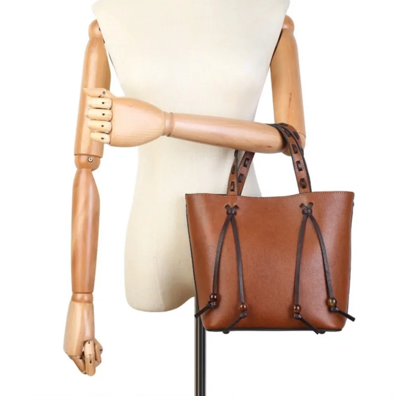 Johnature Vintage Genuine Leather High-quality Women's Bag 2026 New Woven Handbag Commuting Shoulder Crossbody Bags