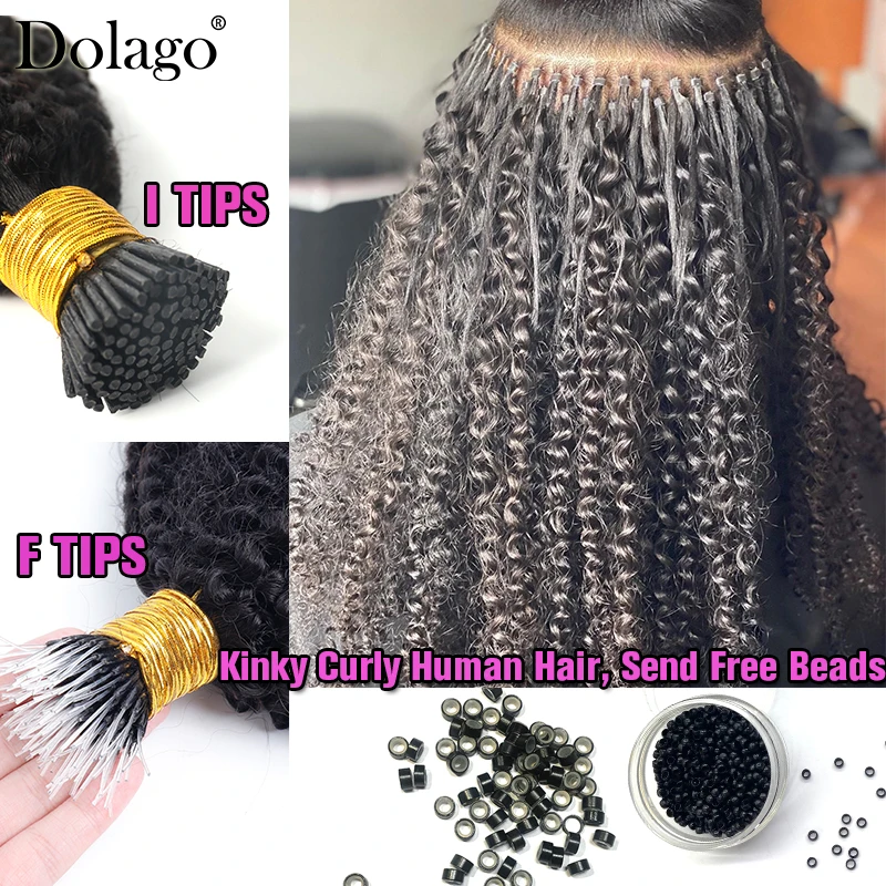 

3C 4A Afro Kinky Curly I Tip Microlinks Human Hair Extensions Mongolian Virgin F Tips Hair Extensions Bulk Hair Black For Women