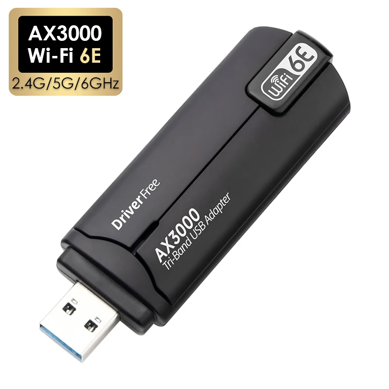 

AX3000M Wi-Fi 6E USB 3.0 Wireless Network Card Dongle External Antenna 3000Mbps 2.4G/5G/6GHz Tri-Band Wifi Adapter for Desktop