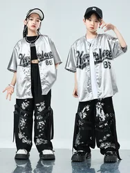 Kid Cool Hip Hop Clothing Silver Cardigan Shirt Top Black Print Casual Strap Baggy Pants for Girl Boy Jazz Dance Costume Clothes