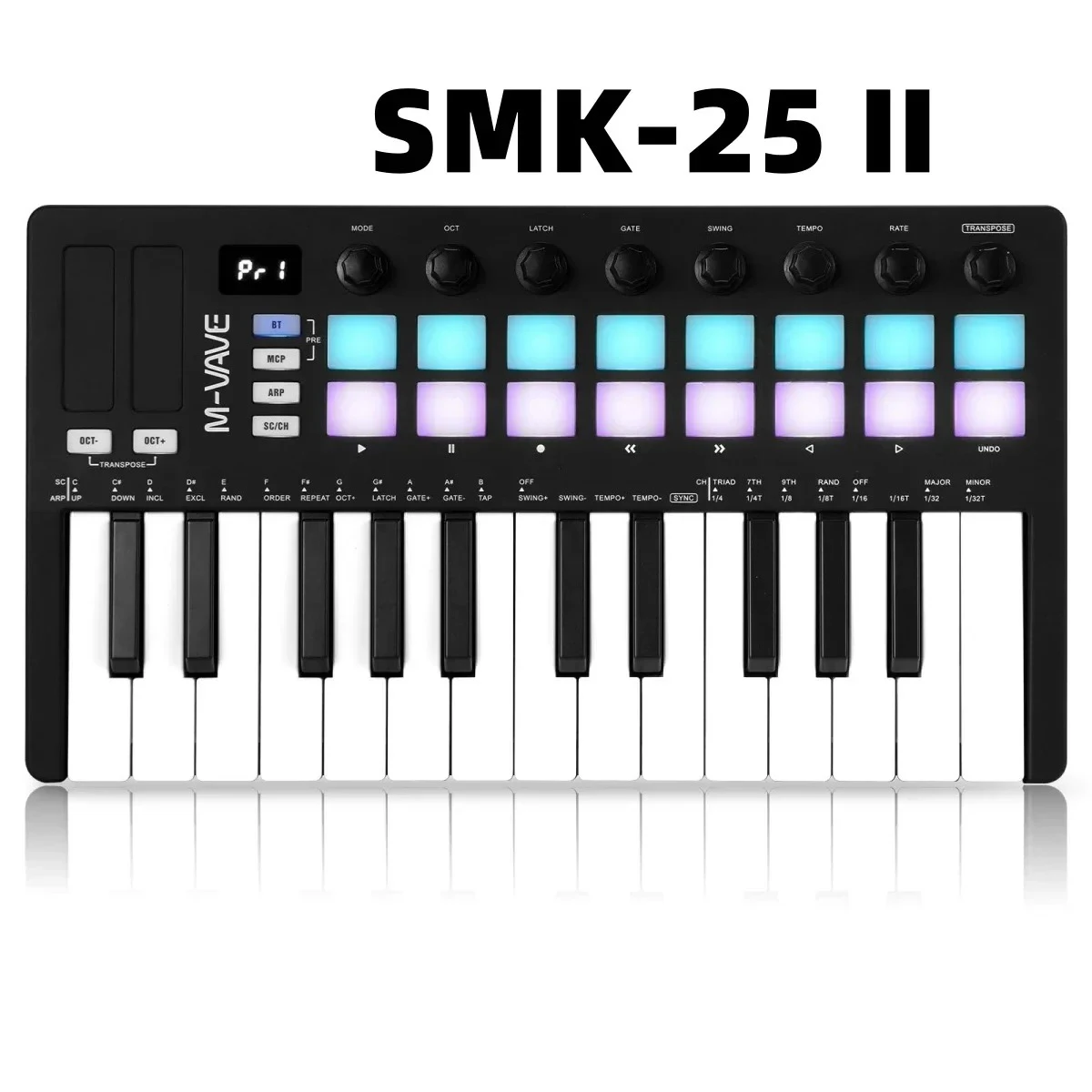 M-VAVE MIDI Pad Controller Keyboard SMK-25 II USB Mini 25 Key 16 RGB Drum Pads 8 Knobs with Music Production Software Included