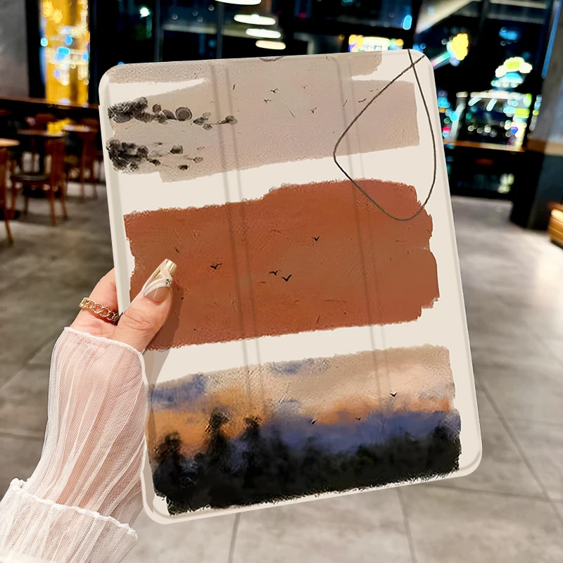 

Ins Красивый тройной чехол для планшета с рисунком заката для iPad pro 10/11/2020/6/7/8/Air 3-й/Air 4-го/9 поколения/Air 5-го поколения 2022