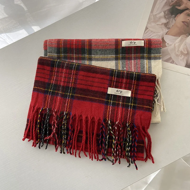 2023 autumn and winter new red plaid shawl winter short casual everything bib plaid imitation cashmere scarf woman