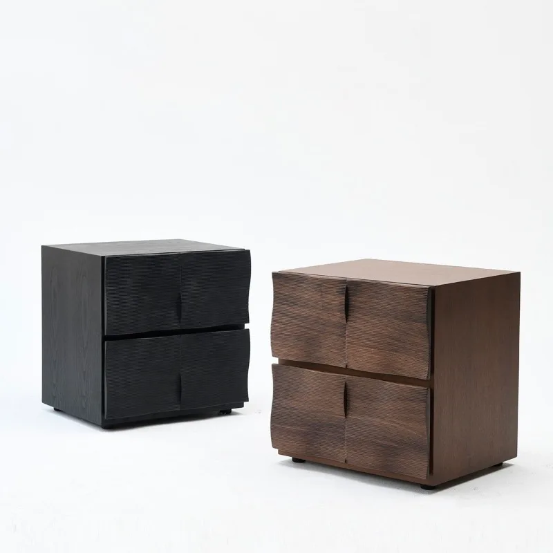 Nordic medieval black walnut bedside table water corrugated solid wood bedroom locker creative combination cabinet bedside table