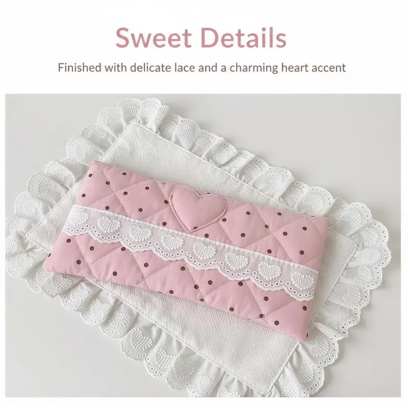 Soft Lining Portable Stationery Organizer Cute Quilted Polka Dot Pencil Case Lace Trim Glasses Pouch Student Supplies