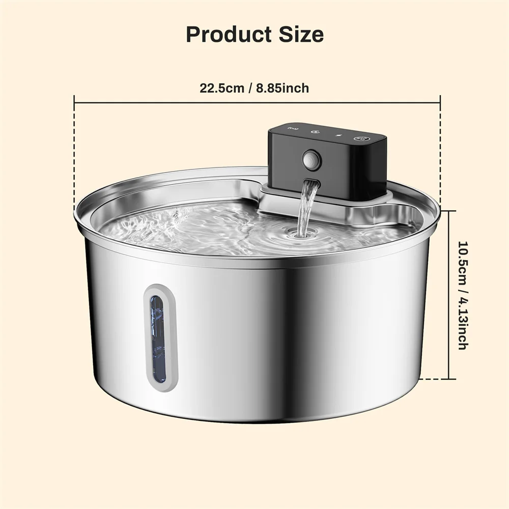 5V 3.2L/108oz Wireless Charging Sensor Cat Water Feeder Stainless Steel Cat Dog Drink Water Fountain Silent Water Level Window