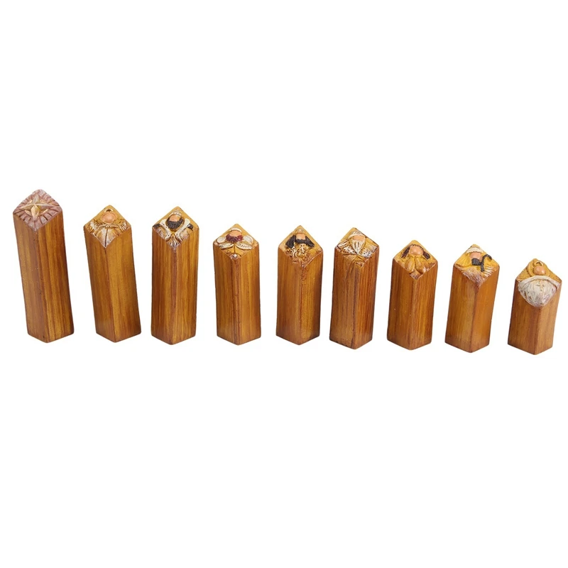 9PCS Heaven Nativity Pillar Statues Set Resin Craft Wood Collectible Figurines For Home Decor Church Remembrance Table