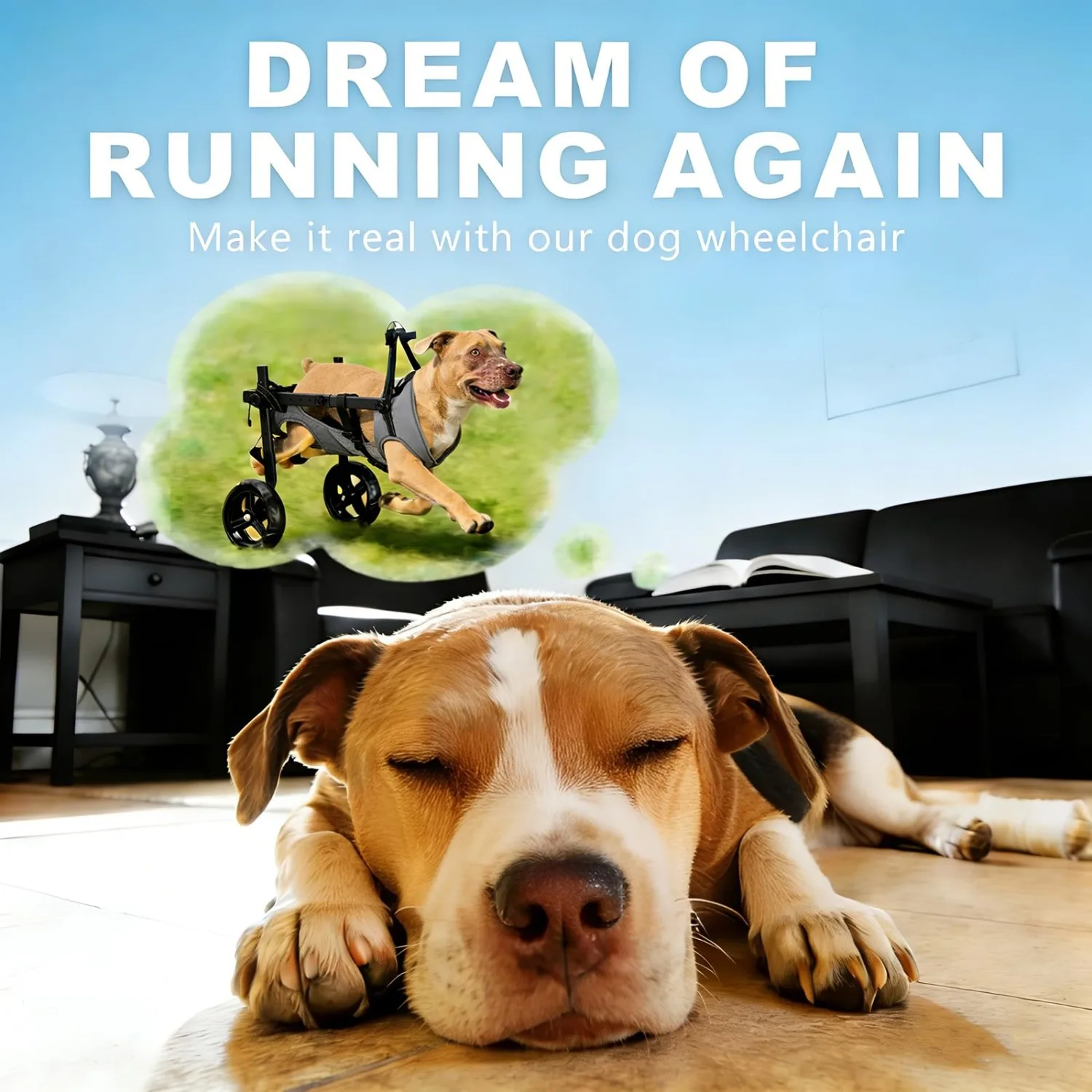 Dog Wheelchair for Back Legs, Adjustable Height/Length/Width, Sturdy Wheelchair with All-Terrain Shock-Absorbing Wheels